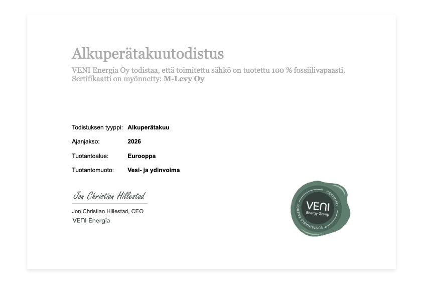 Sähkön alkuperätakuutodistus
